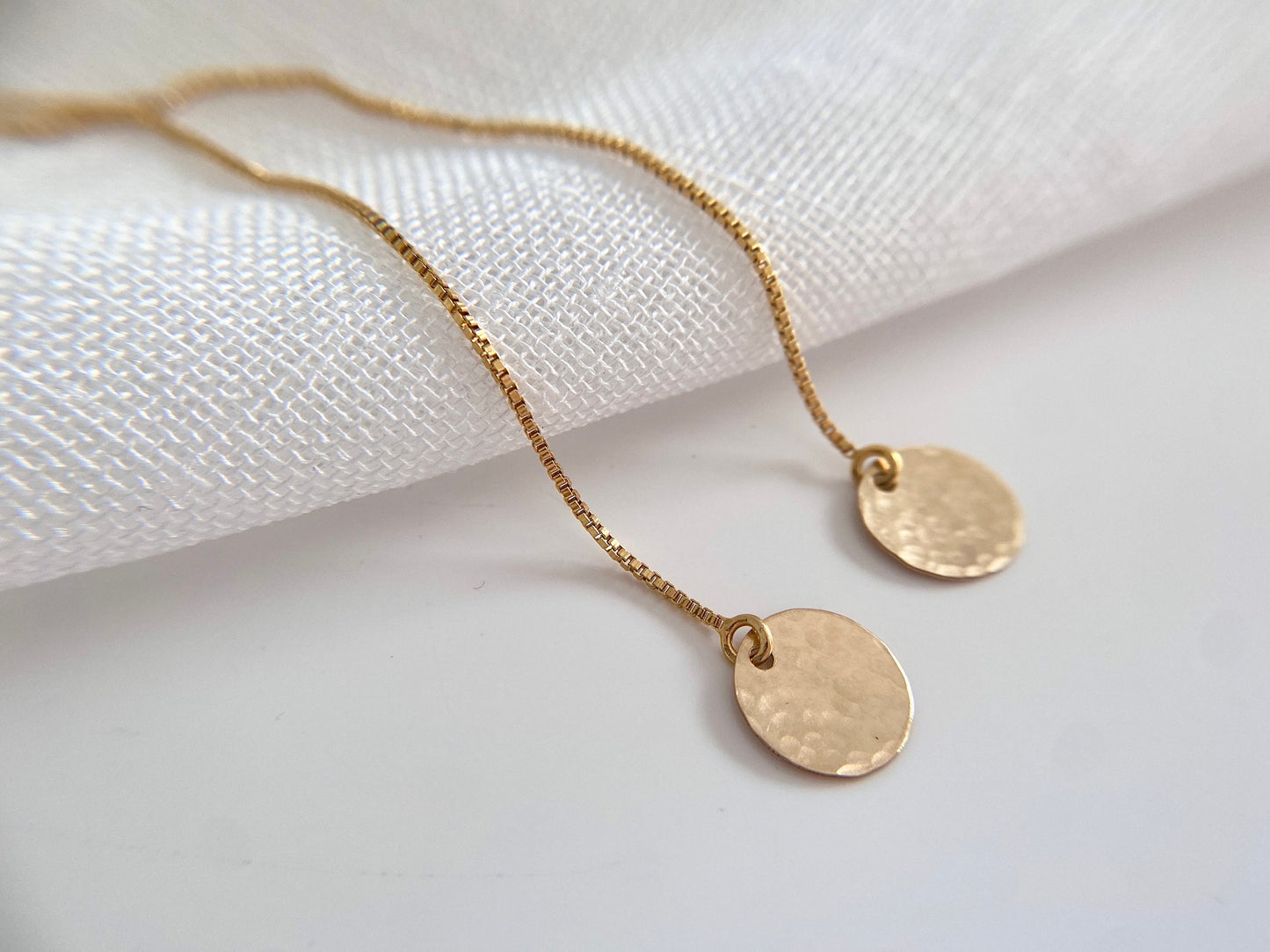 Gold Filled Textured Disc Threader Earrings