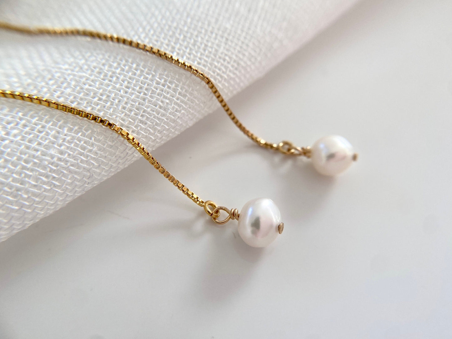 Gold Filled Pearl Threader Earrings