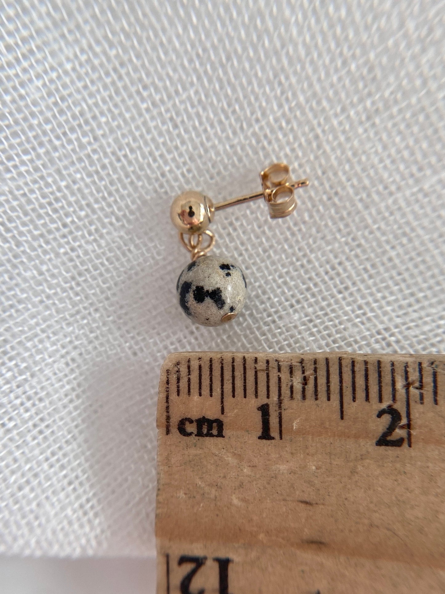 Gold Filled Dalmatian Jasper Stud Drop Earrings