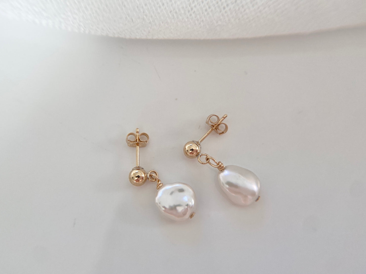 Gold Filled Keishi Freshwater Pearl Stud Earrings