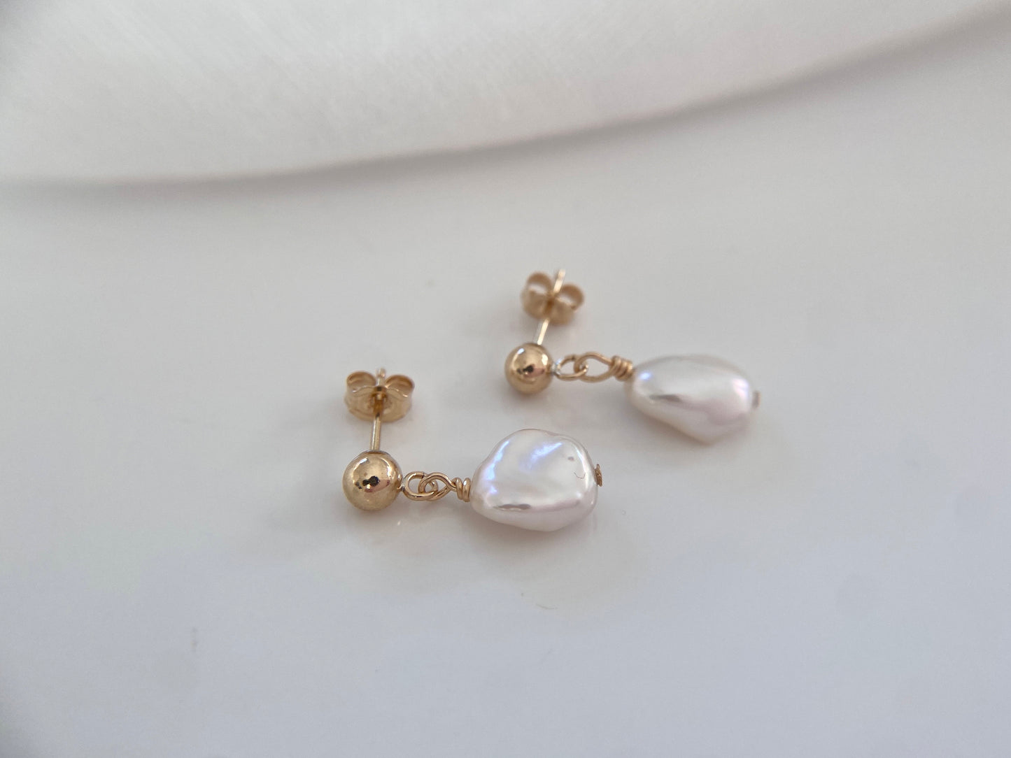 Gold Filled Keishi Freshwater Pearl Stud Earrings