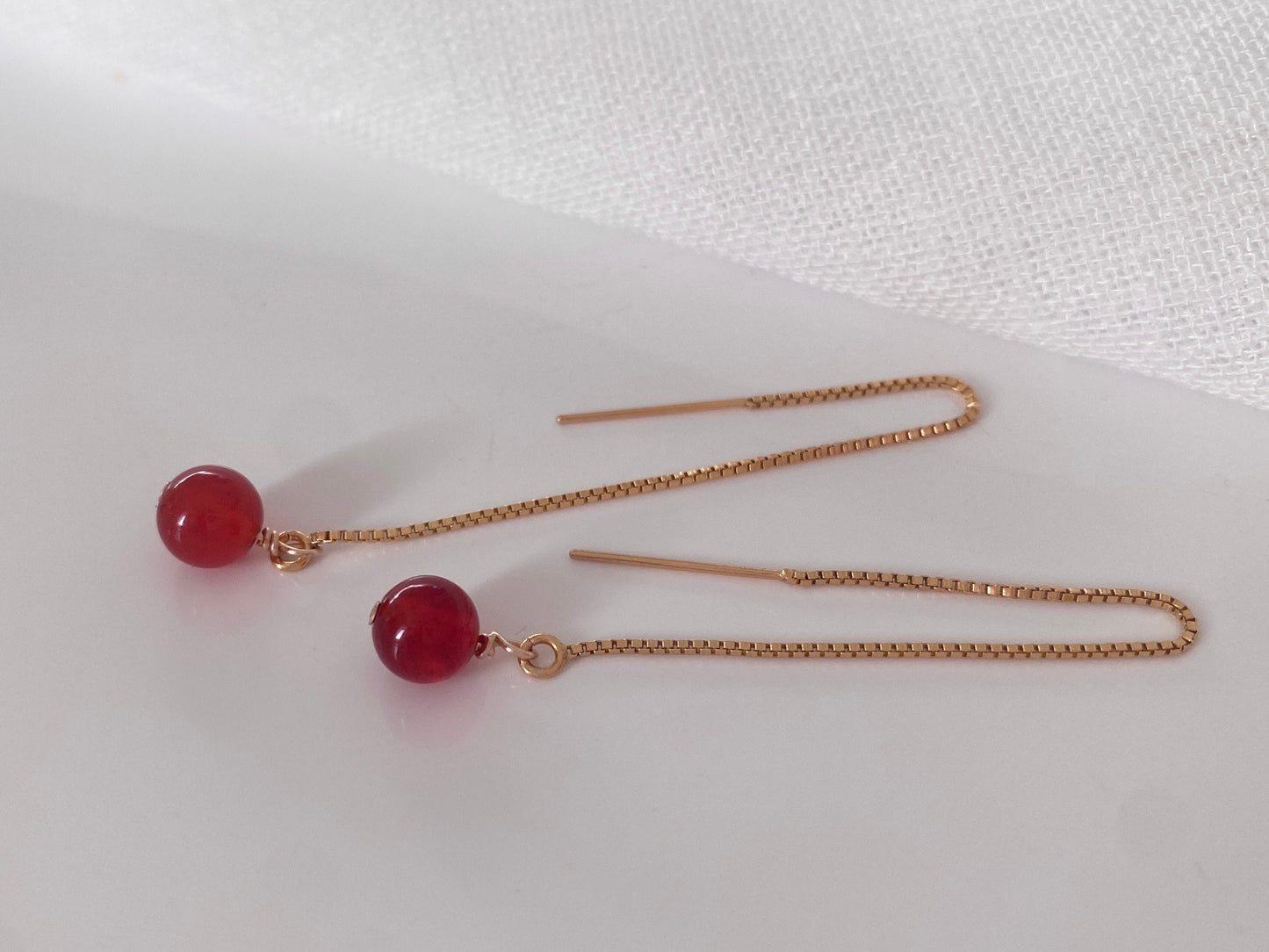 Gold Filled Carnelian Threader Earrings