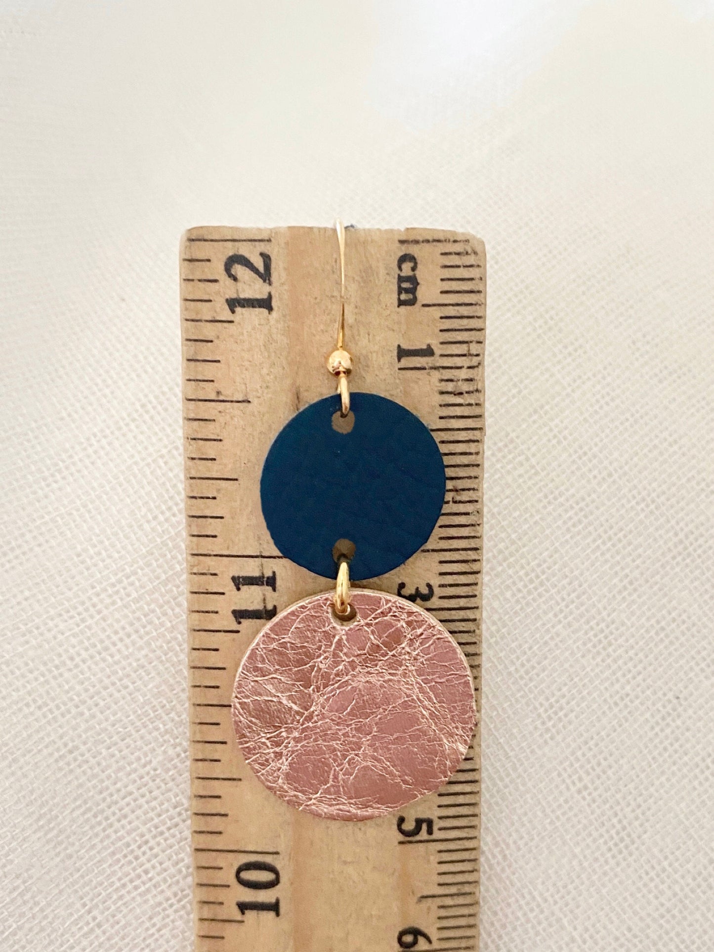 Rose Gold & Blue Handmade Leather Statement Earrings