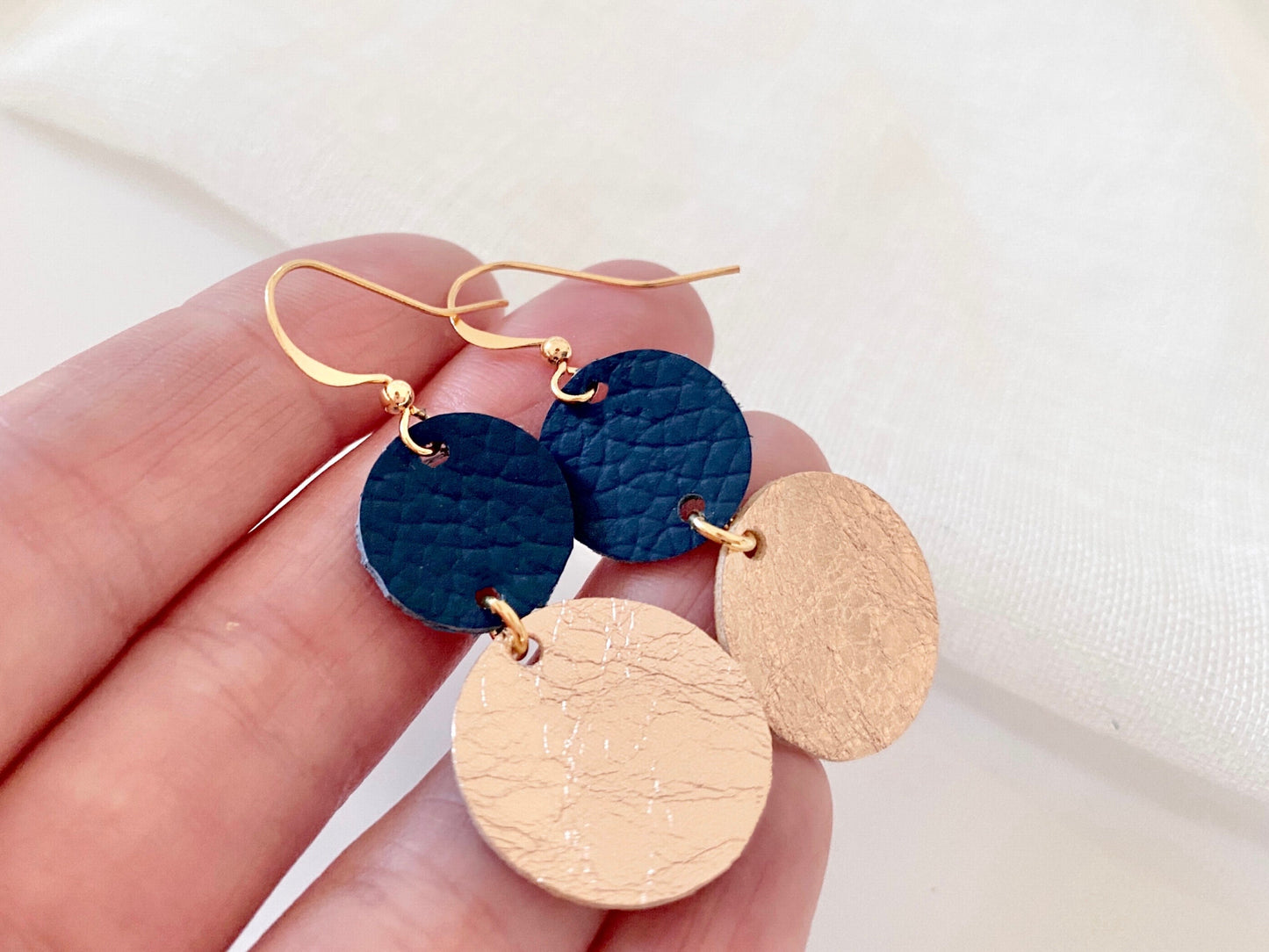 Rose Gold & Blue Handmade Leather Statement Earrings
