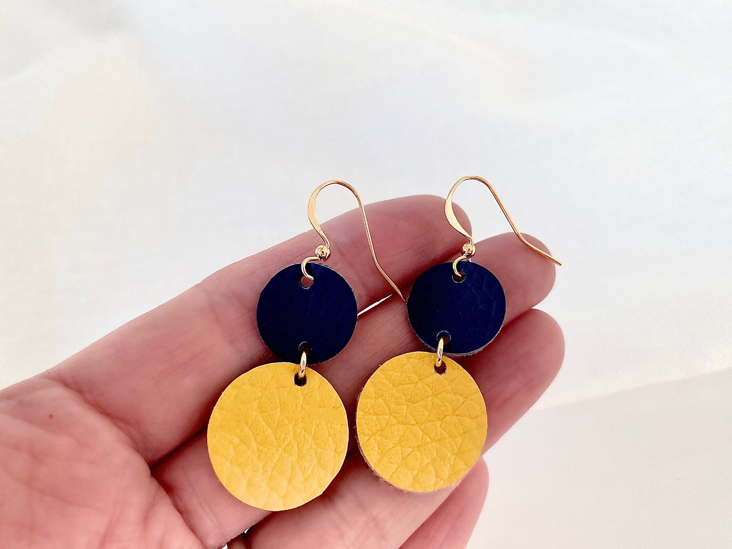 Blue & Ochre Handmade Leather Statement Earrings