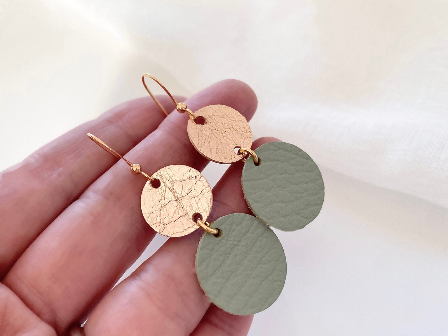 Rose Gold & Green Leather Handmade Statement Earrings