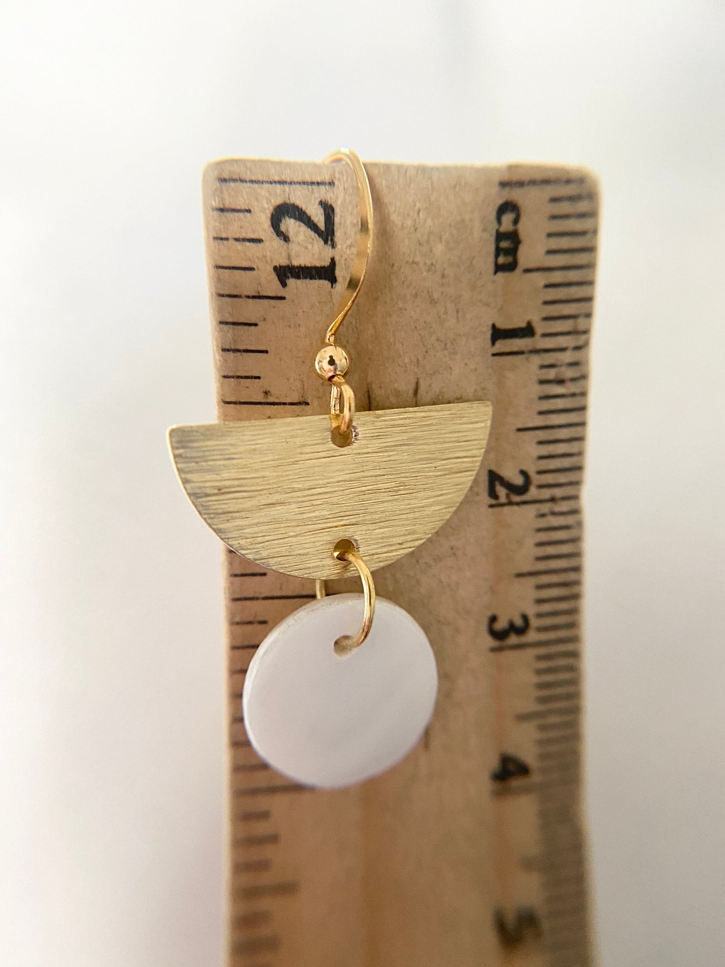 Gold Plated Mother of Pearl Semi-Circle Disc Earrings