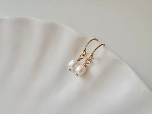 Gold Filled Freshwater Pearl Oval Drop Earrings