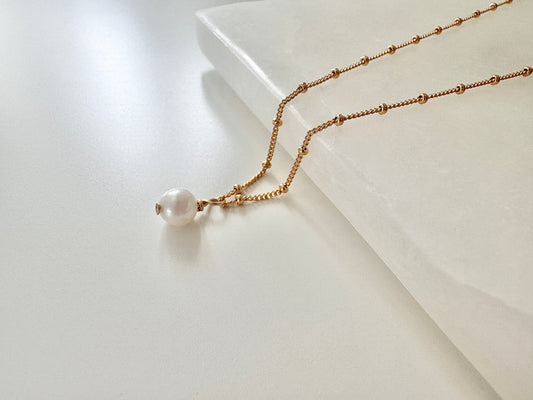 Tiny Pearl Gold Filled Satellite Necklace, Gift for her