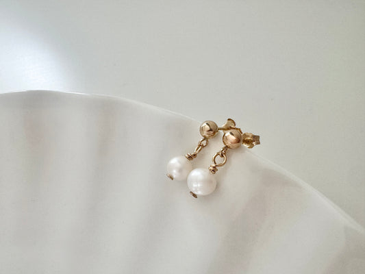 Gold Filled Freshwater Pearl Stud Drop Earrings, Gift for her