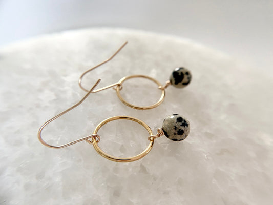 Gold dalmation jasper hoop earrings 