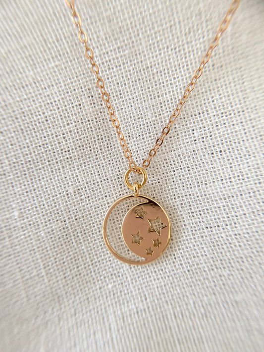 Gold Plated Moon Star Pendant Necklace