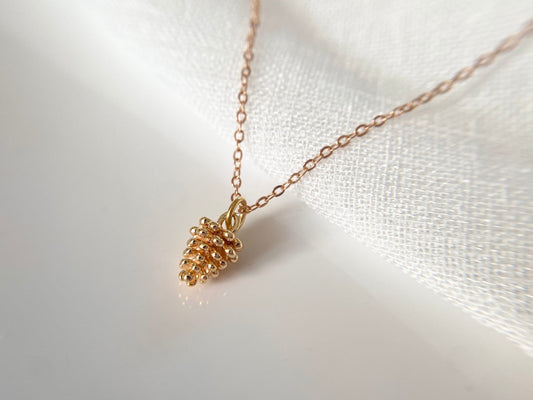 Gold Plated Pine Cone Pendant Necklace