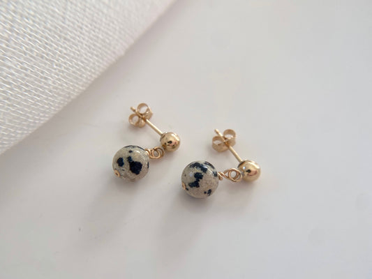 Gold dalmation jasper stud earrings