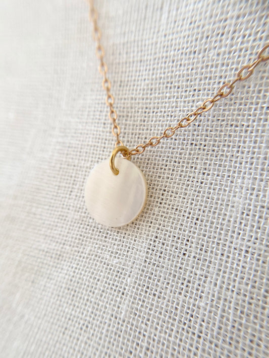Gold Plated Mother of Pearl Disc Pendant Necklace
