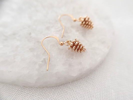 Gold Plated Pine Cone Earrings