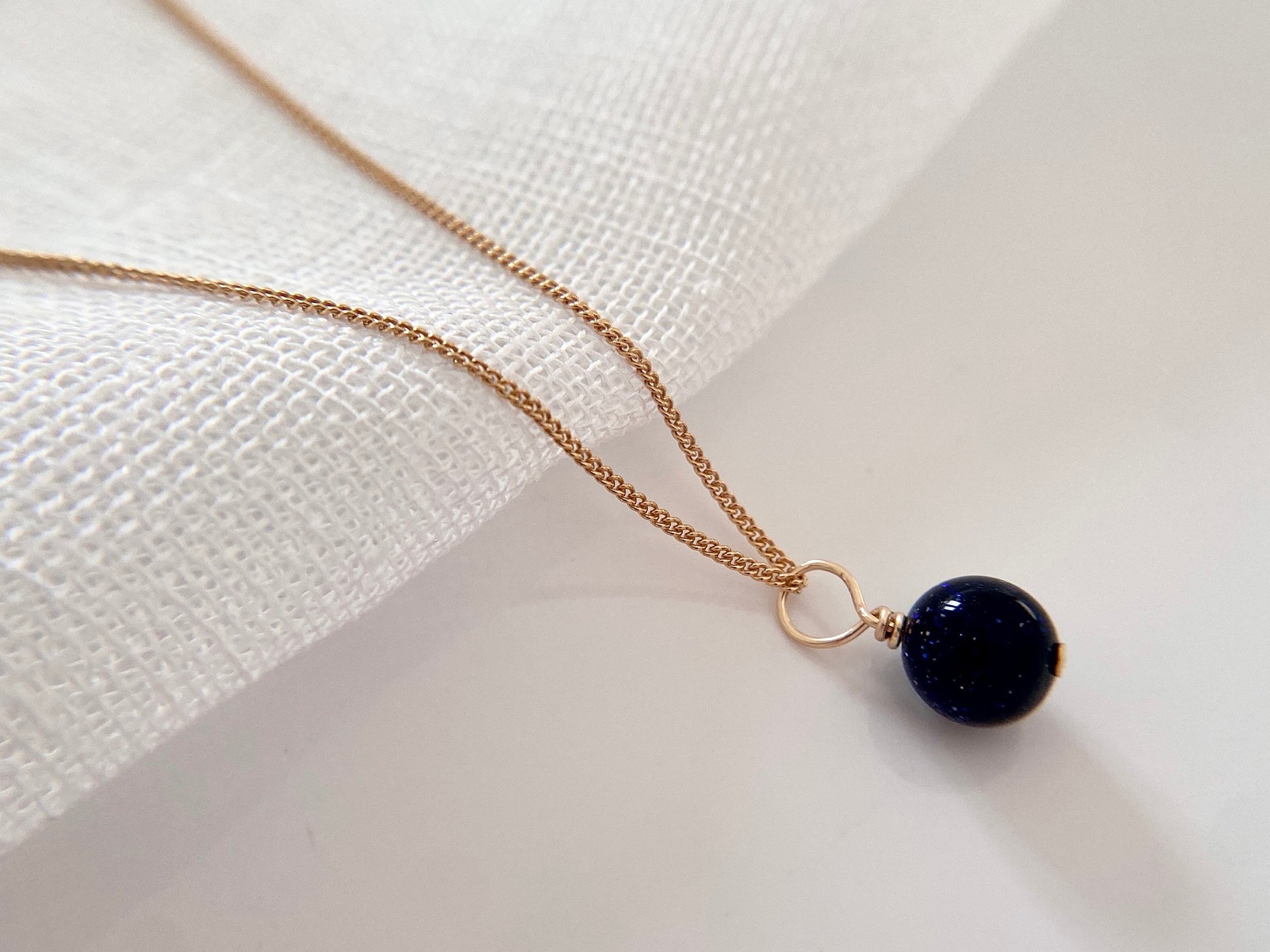 Gold filled necklace blue goldstone pendant 