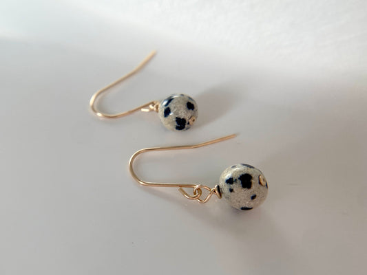 Gold dalmation jasper drop earrings