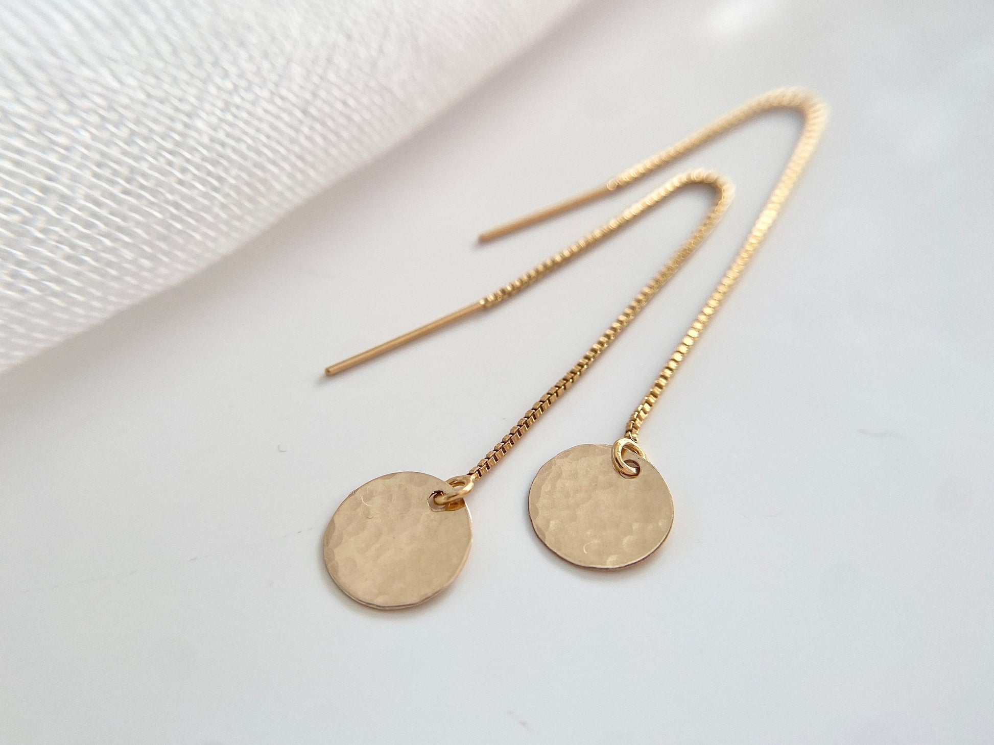 Gold Filled Textured Disc Threader Earrings