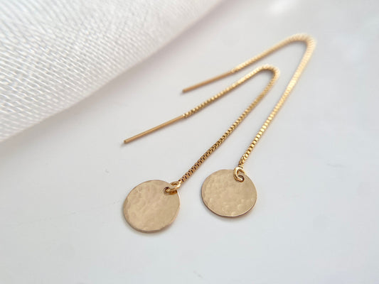 Gold Filled Textured Disc Threader Earrings