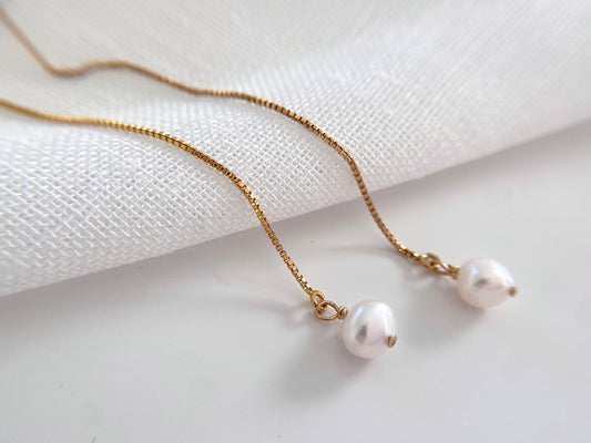 Gold Filled Pearl Threader Earrings