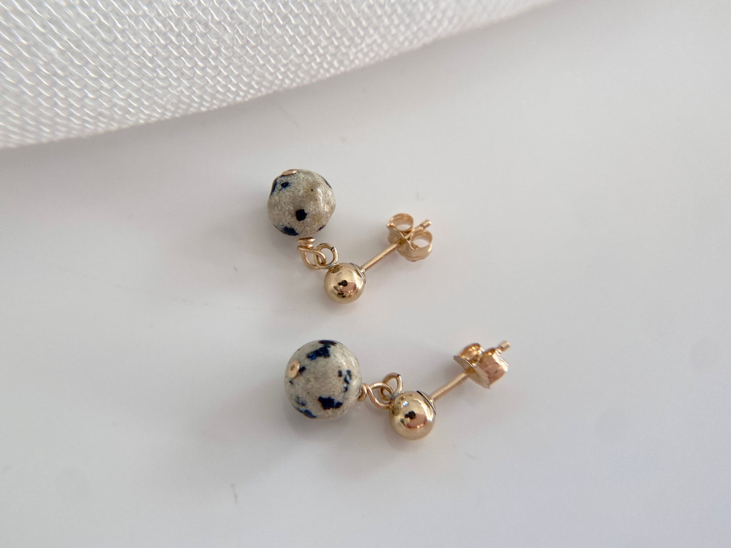 Gold Filled Dalmatian Jasper Stud Drop Earrings