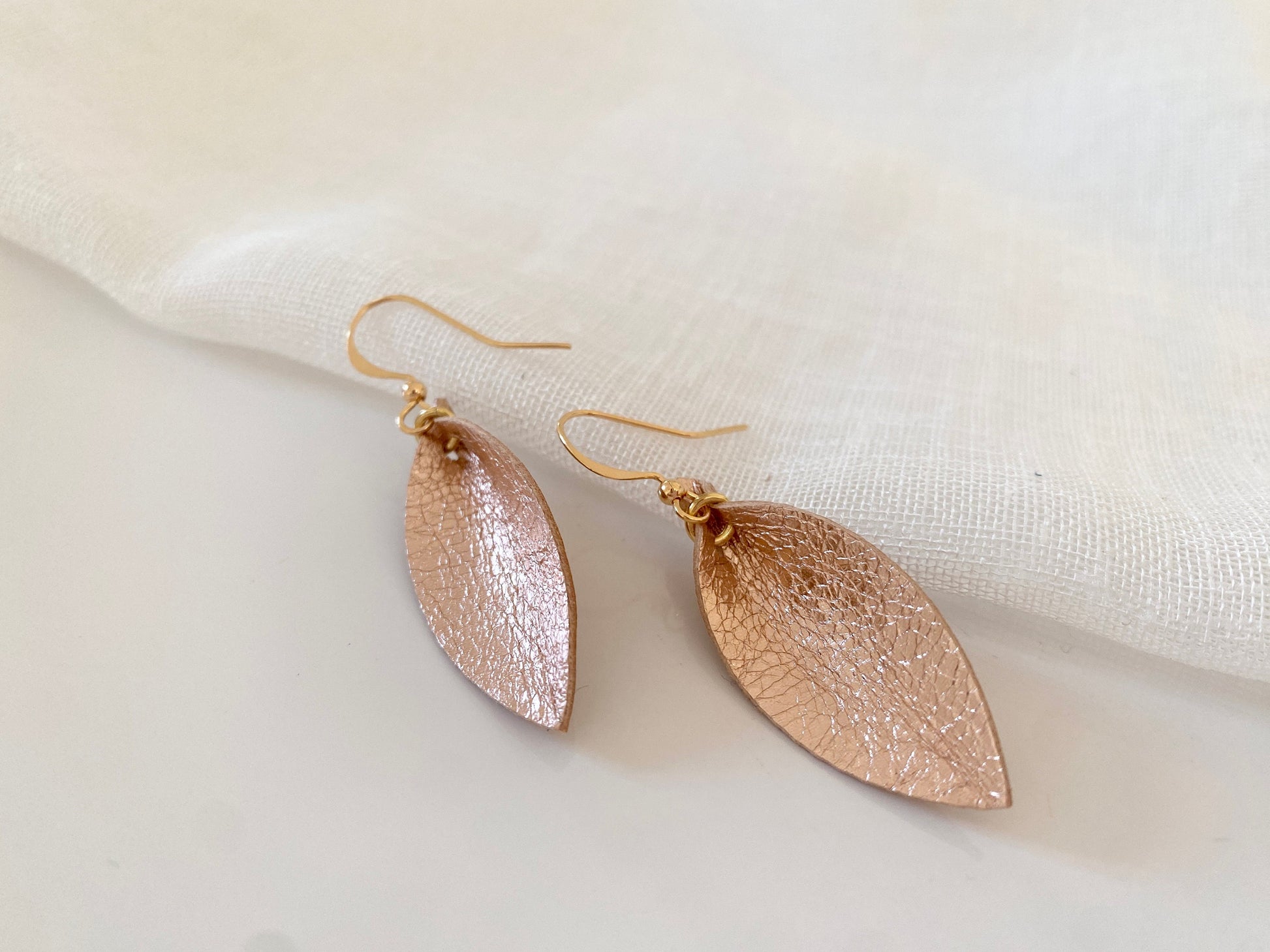 Rose Gold Leather Leaf Statement Earrings