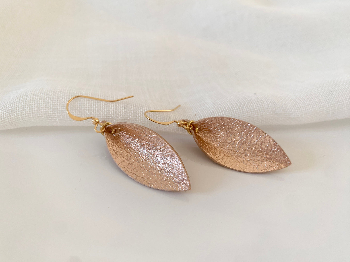 Rose Gold Leather Leaf Statement Earrings
