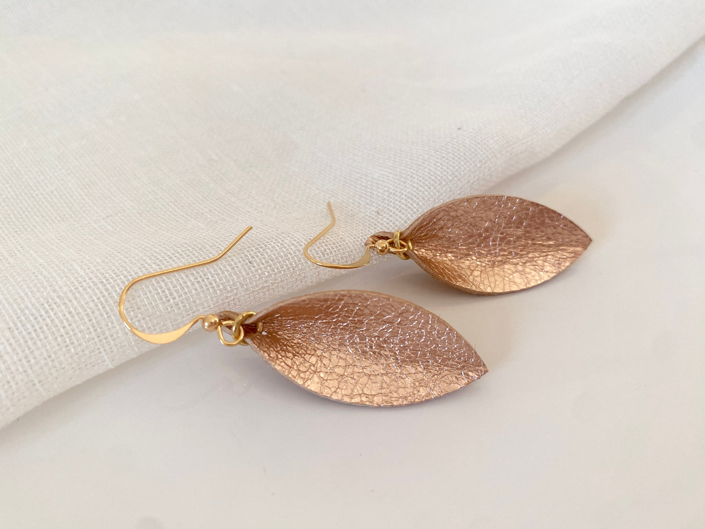 Rose Gold Leather Leaf Statement Earrings